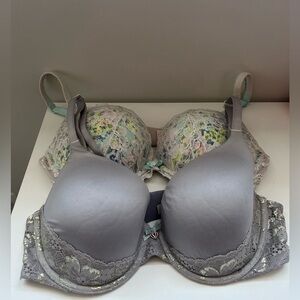 Victoria's Secret (Body By Victoria) Gray and Cream Lace Bra Bunble
